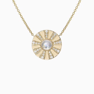 Rainbow Moonstone Sun Rays Necklace 16-18" adjustable chain 0.50 ct approx rose cut rainbow moonstone 0.17 ctw natural diamonds