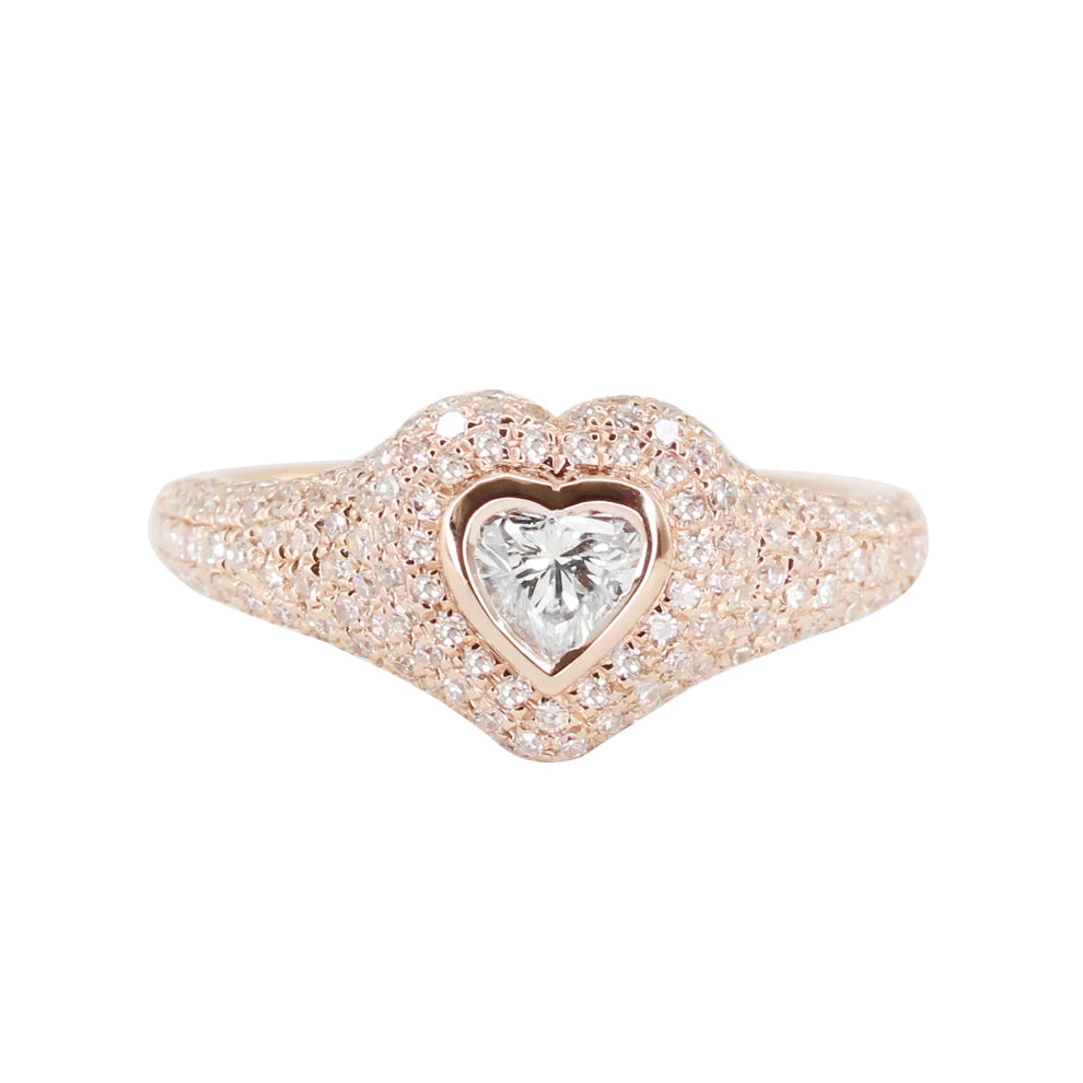 Diamond Heart Pinky Signet Ring