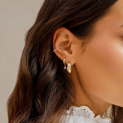 Diamond Oval Drop Gold Dome Huggie Earrings