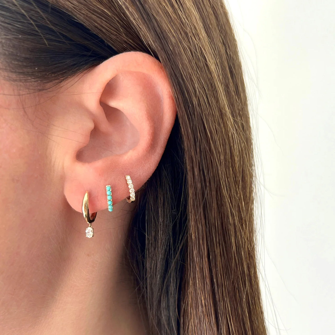 Reversible Diamond & Turquoise Mini Huggie Earrings