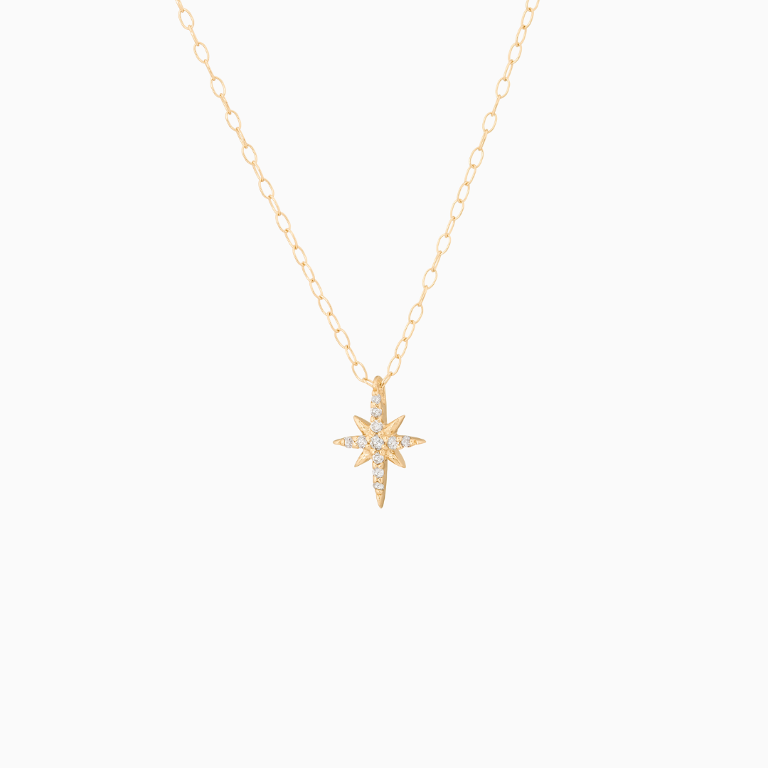 14k Gold North Star Diamond Necklace  Necklace is 15.75" Star is approx .9 cm wide 0.04 CTW natural diamonds also available in white and rose gold, please inquire