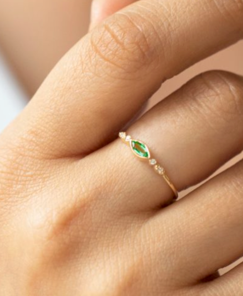 Marquise Emerald & Diamond Eyes Ring