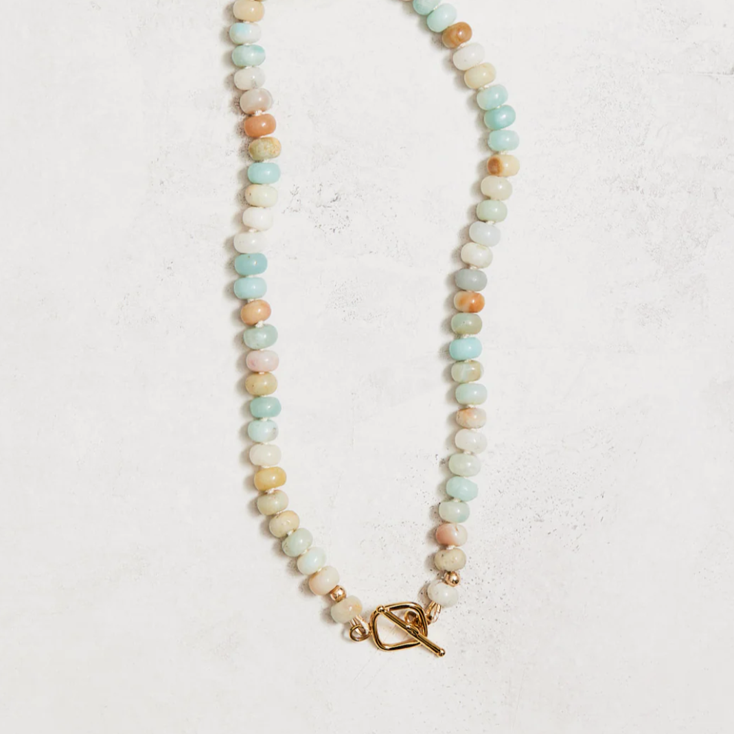 16" natural amazonite necklace with gold-filled beads and square toggle clasp. Leave a note if you'd like a different clasp. Handmade by Nicole Gerulat.