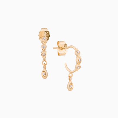 Diamonds and Dangling Eye Hoop Earrings  14k light yellow gold 0.04 CTW natural diamonds sold as a pair 1.5 cm long