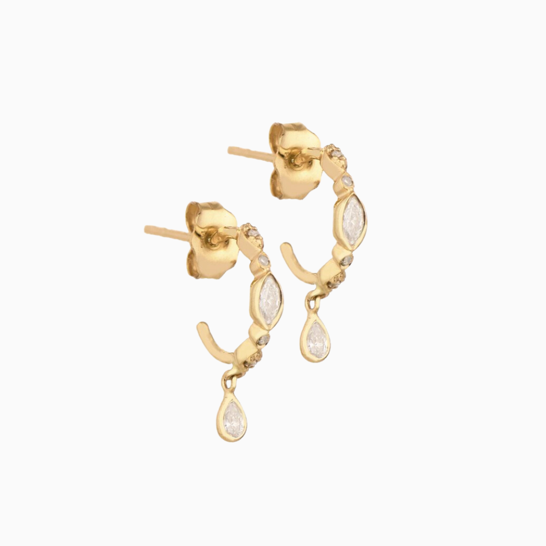 Diamond Hoops & Dangling Diamonds Earrings feature intricate details and expert construction.  14k light yellow gold sold as a pair earring approx 1.5cm long -from Celine D'Aoust