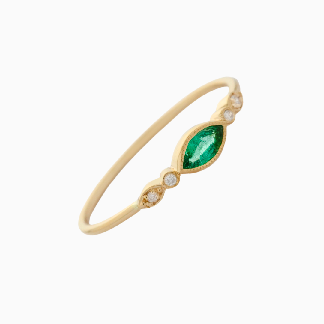 Marquise Emerald & Diamond Eyes Ring