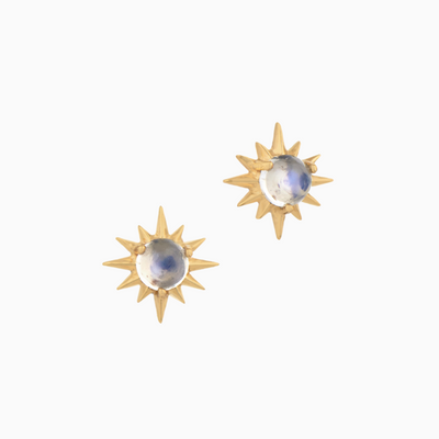 Sun Moonstone Earrings  14k light yellow gold sold as a pair earring approx 0.7cm wide 0.28 CTW natural moonstone