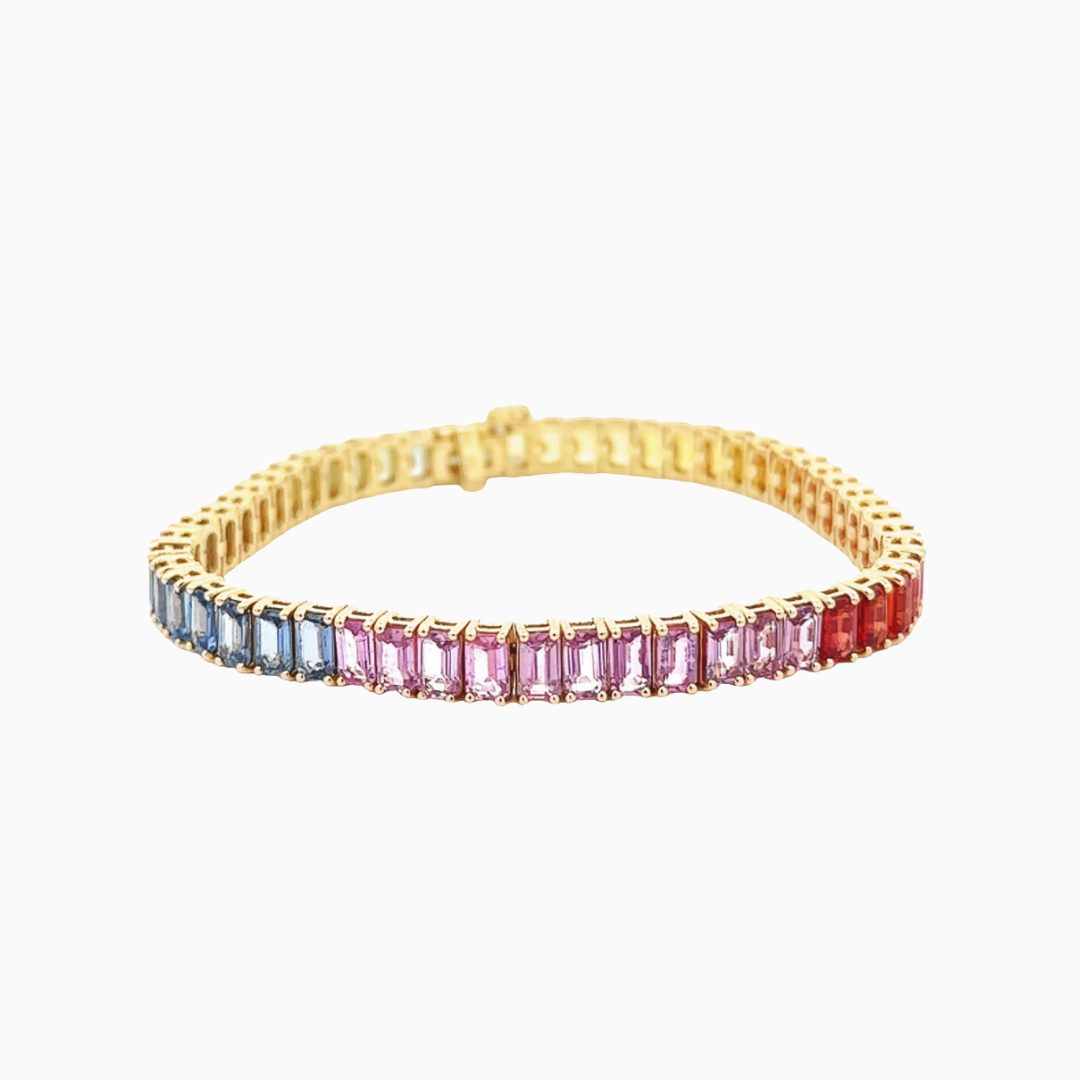 Rainbow Sapphire Baguette Tennis Bracelet