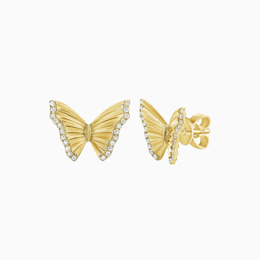 Diamond-Edged Butterfly Earrings  14k yellow gold 0.12 CTW natural diamonds diamond count: 44