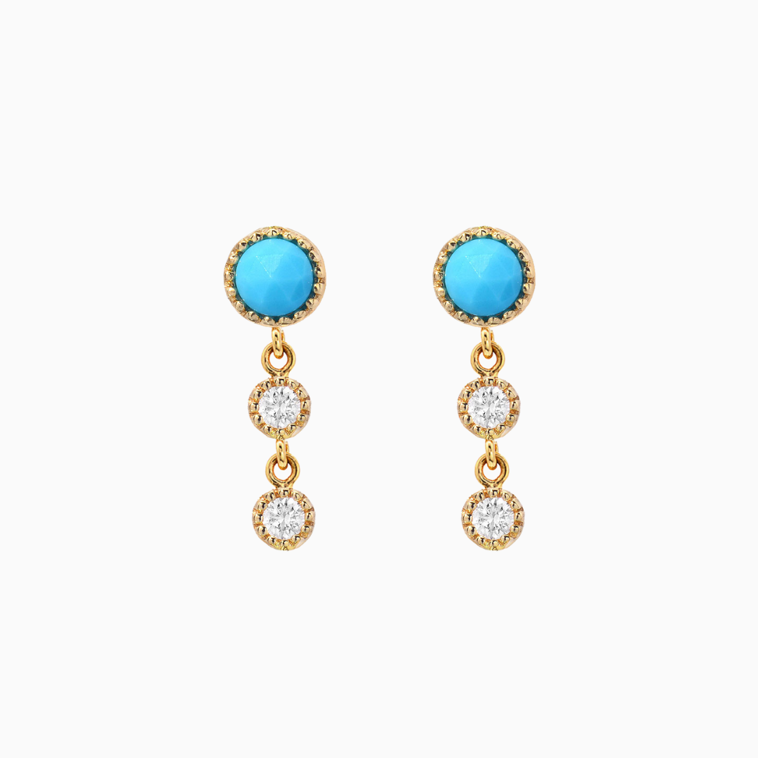 Turquoise and Diamond Mini Cascade Earrings  14k yellow gold natural diamonds and natural turquoise sold as a pair