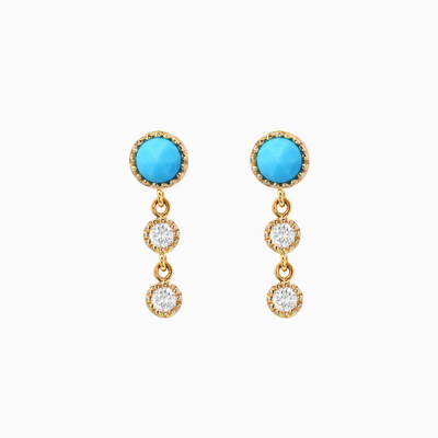 Turquoise and Diamond Mini Cascade Earrings  14k yellow gold natural diamonds and natural turquoise sold as a pair