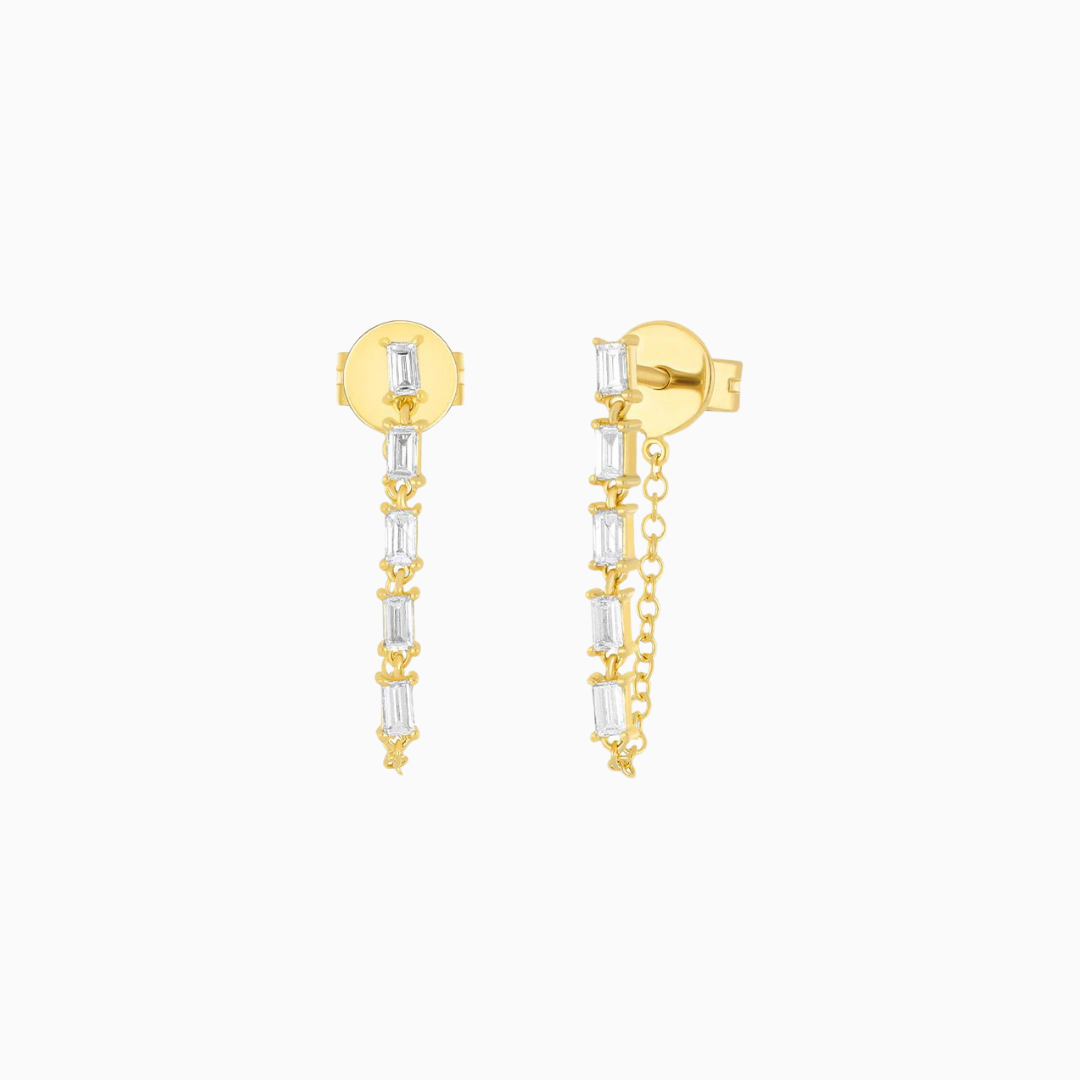 Multi Diamond Baguette Chain Stud Earring