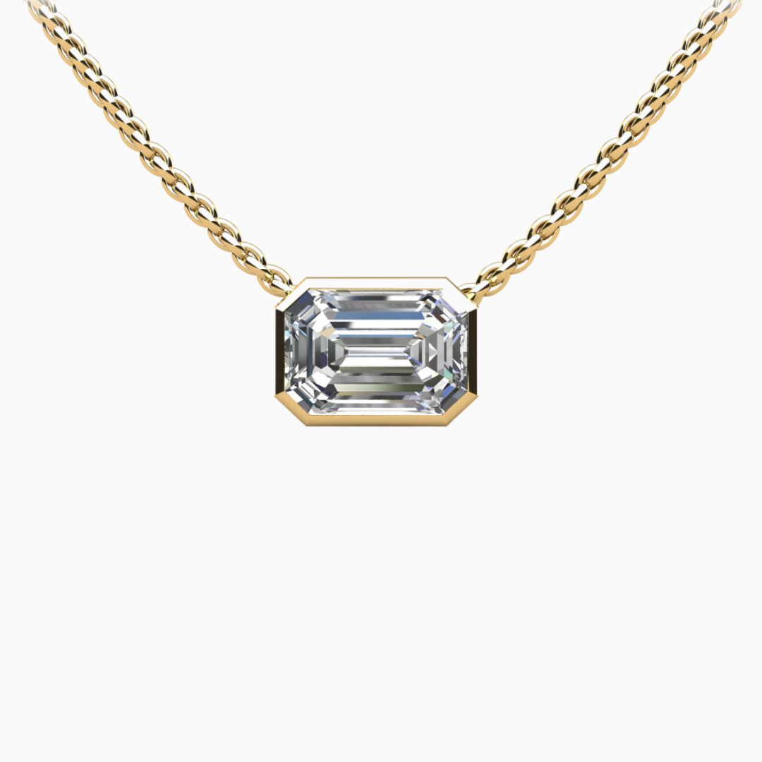 14k Gold Emerald-Cut 6x4 Lab-Grown Diamond, 16" chain. .65 CT