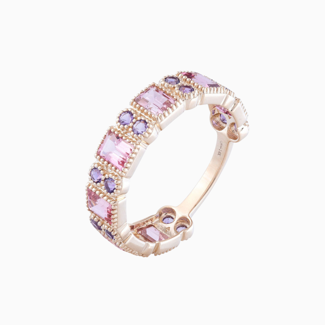 Pink Tourmaline & Amethyst Milgrain Ring