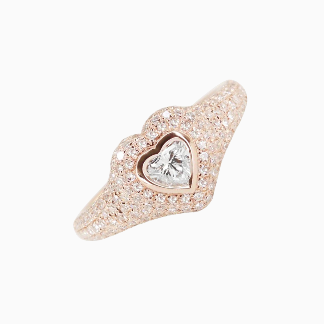 Diamond Heart Pinky Signet Ring