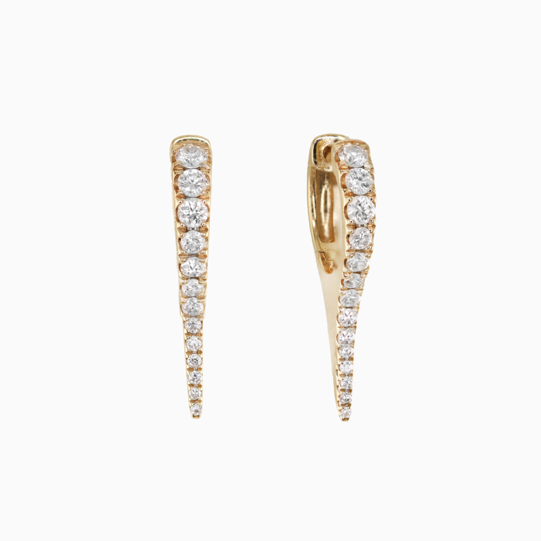 14kt gold single diamond mini spike hoop  0.50 CTW natural diamonds sold as a pair 8mm down