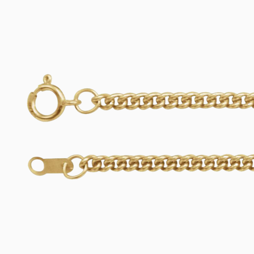 14k Gold Curb Chain, available in different materials and lengths.