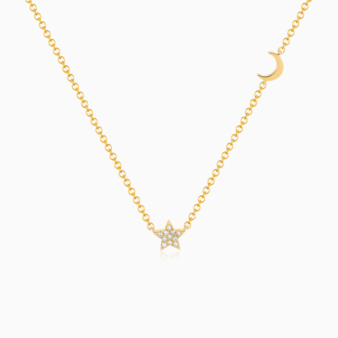 Diamond Baby Star & Gold Moon Necklace