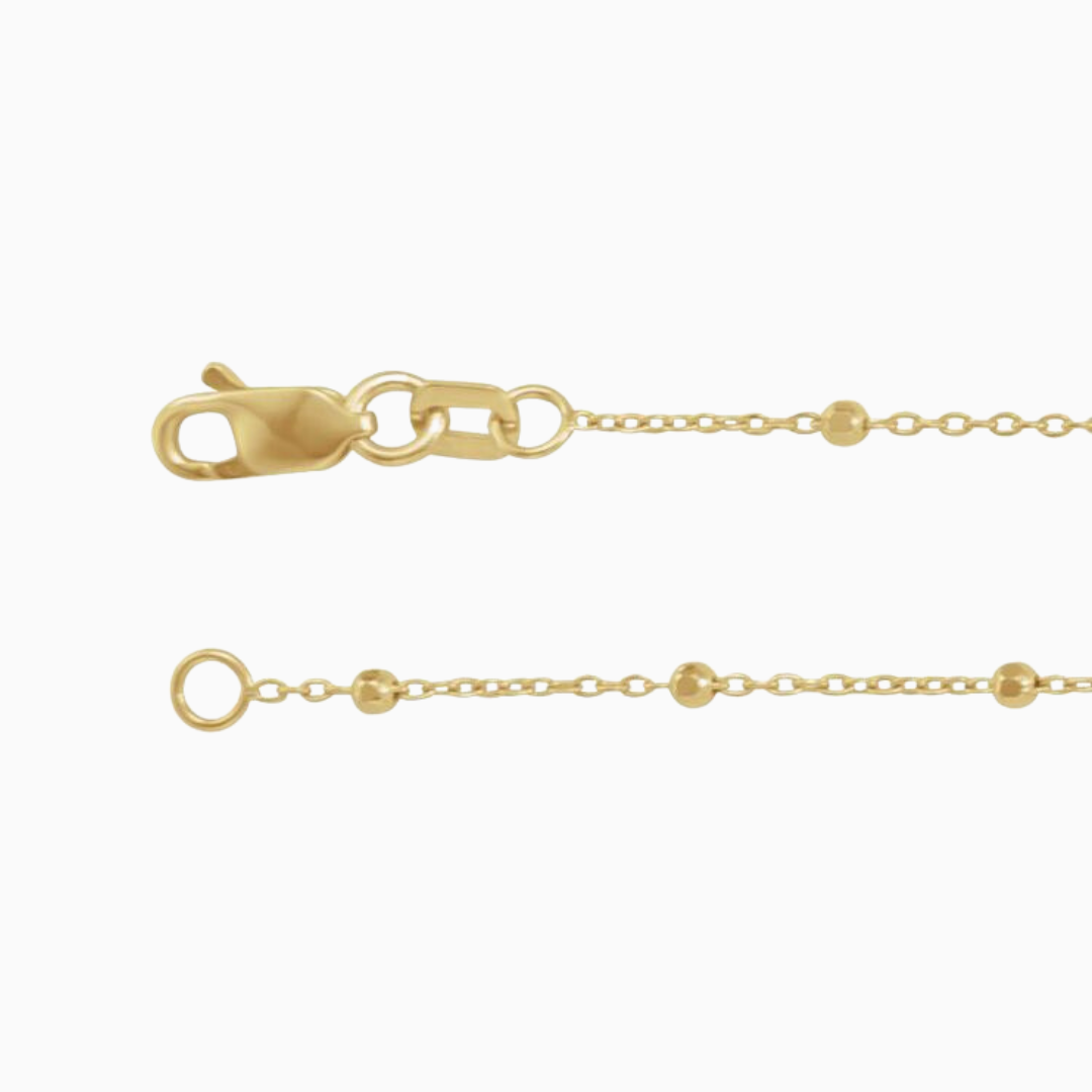 1.7mm 14k Gold Faceted Beads Chain Necklace, available in different materials and lengths.