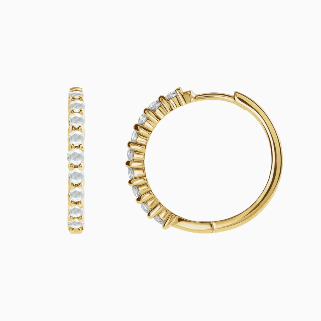 14k Rosecut Diamond Hoops, 1/3 CTW, 20mm. Available in yellow, white and rose gold.