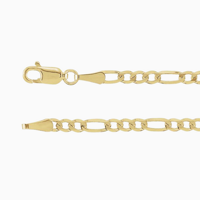 14K Yellow 3 mm Figaro Chain Necklace, available in different lengths.