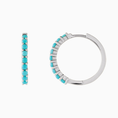 14k Large Natural Turquoise Huggies, 20mm. Available in yellow and white gold.