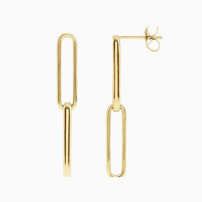 14k gold paperclip drop earrings, available in yellow, rose & white gold.