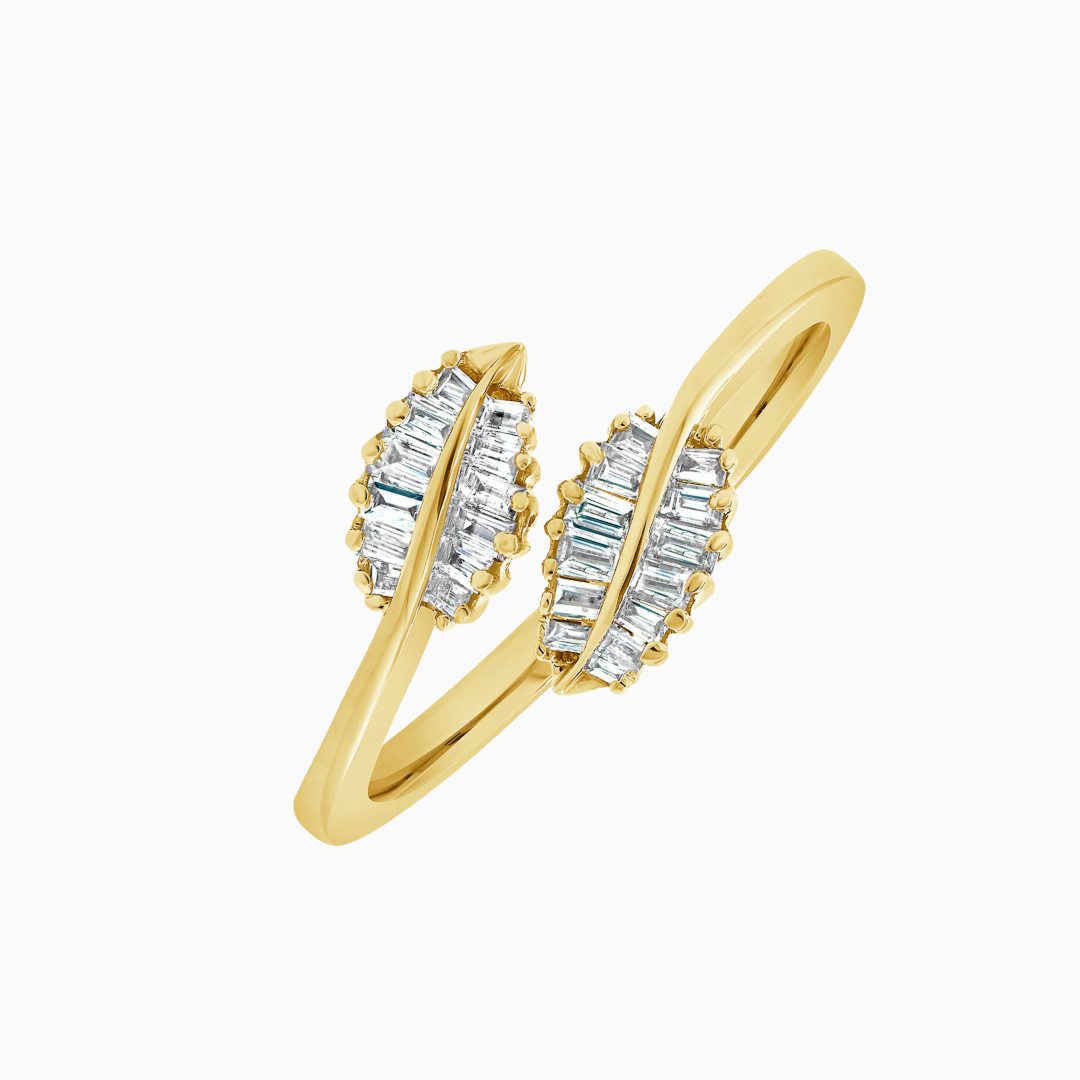 Gold Diamond Leaf Crossover Ring