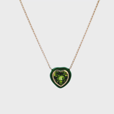 Enamel Heart Peridot Necklace