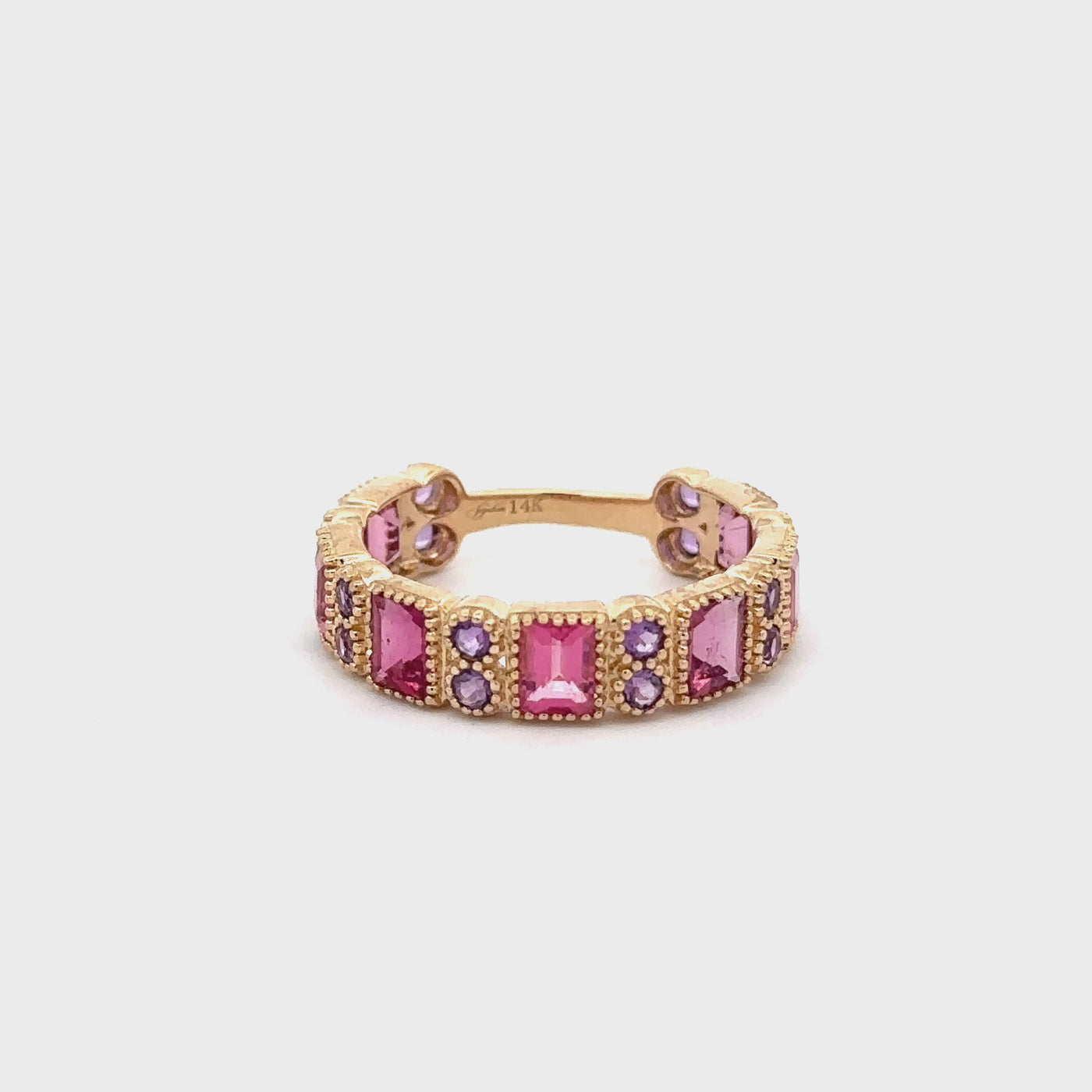 Pink Tourmaline & Amethyst Milgrain Ring