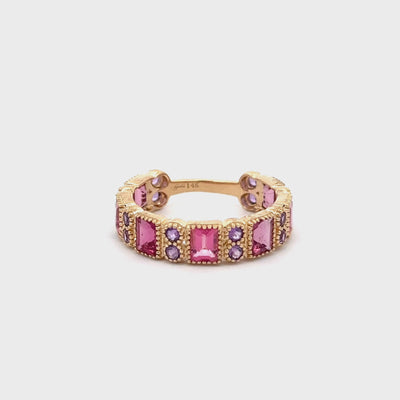 Pink Tourmaline & Amethyst Milgrain Ring