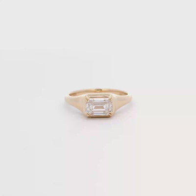 Emerald Cut Double Prong Pinky Ring