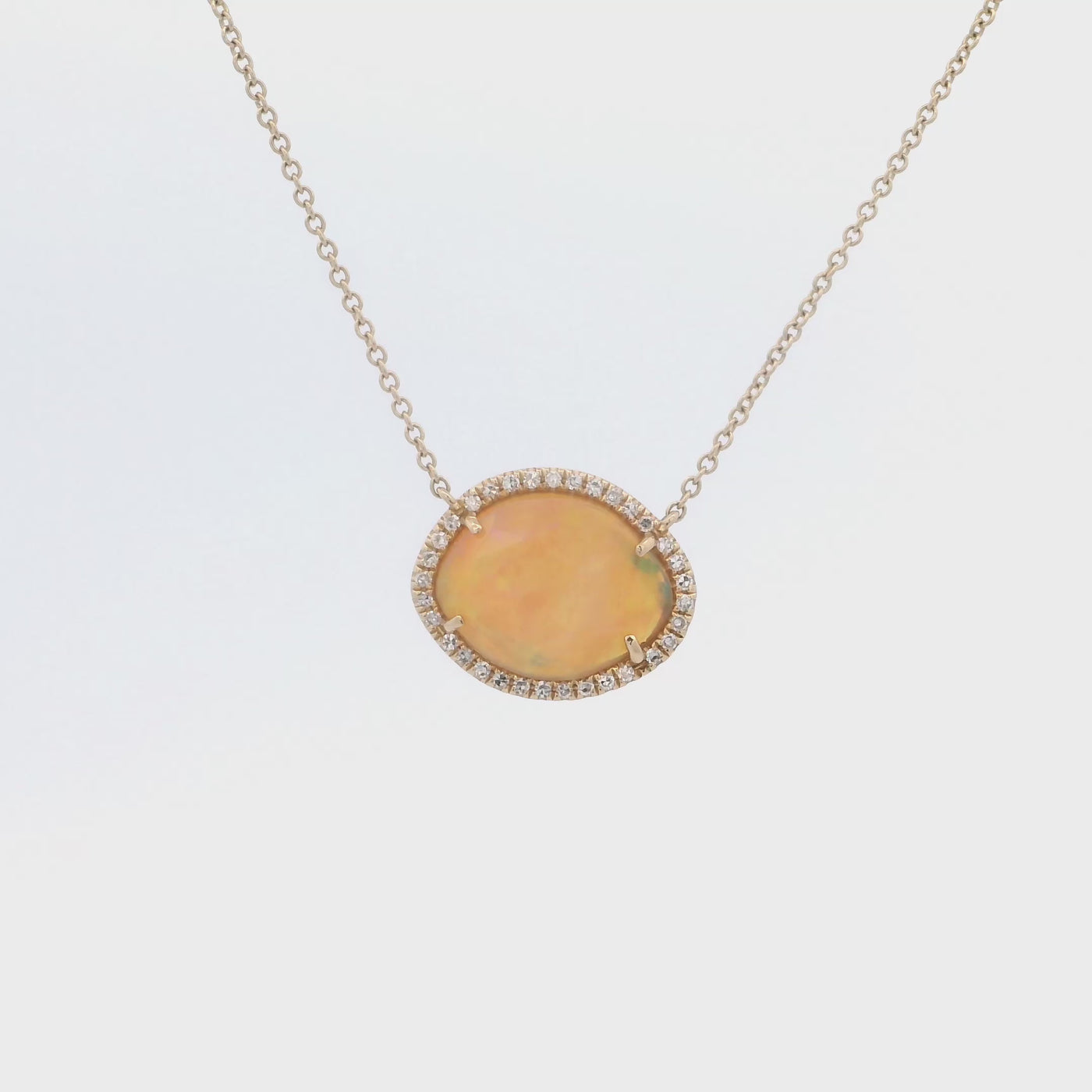 Peachy Green Opal with Diamond Halo Necklace