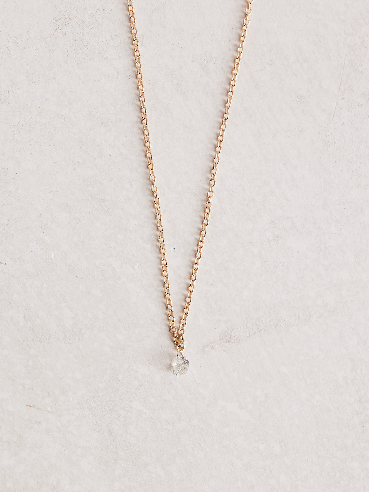 Floating Diamond Necklace 16" length 14K yellow gold chain 1/6 ct drilled natural diamond solitaire