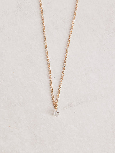 Floating Diamond Necklace 16" length 14K yellow gold chain 1/6 ct drilled natural diamond solitaire