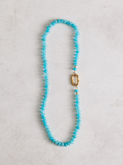 17-18" dyed aqua jade necklace necklace hand-knotted on hand-dyed silk with gold-filled findings and elongated connector. Handmade by Nicole Gerulat