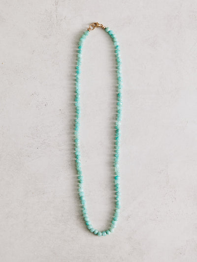 16.5" 3-4mm natural faceted baby amazonite necklace hand-knotted on hand-dyed silk with gold-filled findings and lobster clasp. Handmade by Nicole Gerulat.