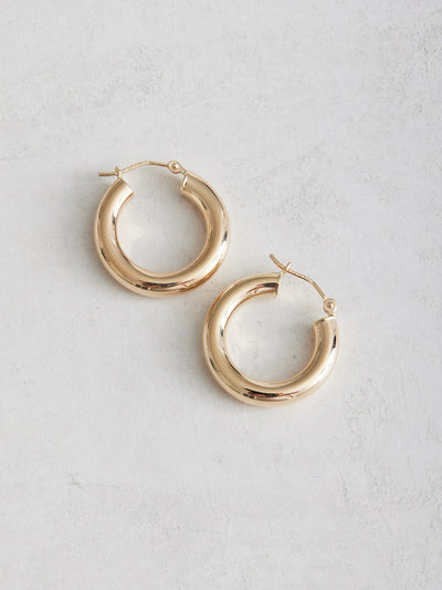 Big Hoop Energy Tube Earrings. Super lightweight and 14k gold, sold in 3 sizes.