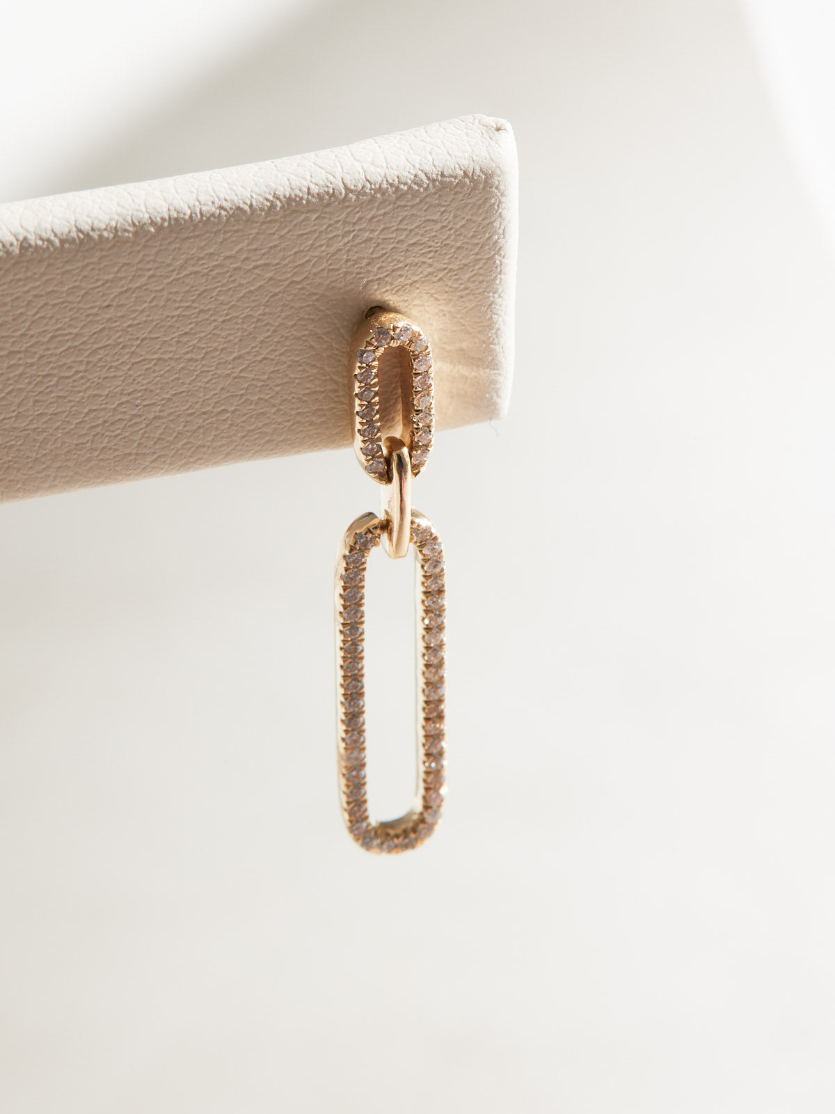 Sparkling 14k gold & natural diamond link earrings, available in yellow, white and rose gold. 32.5mm x 6mm.