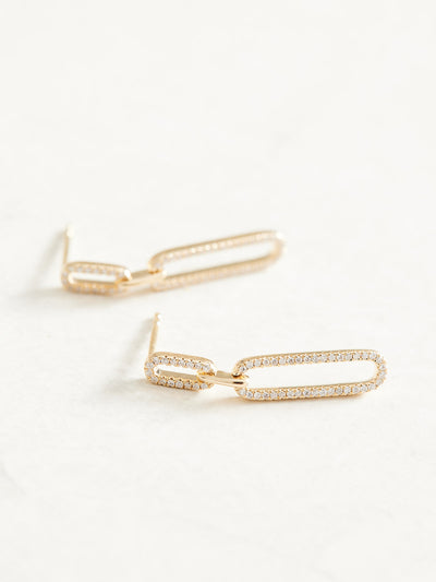 Sparkling 14k gold & natural diamond link earrings, available in yellow, white and rose gold. 32.5mm x 6mm.