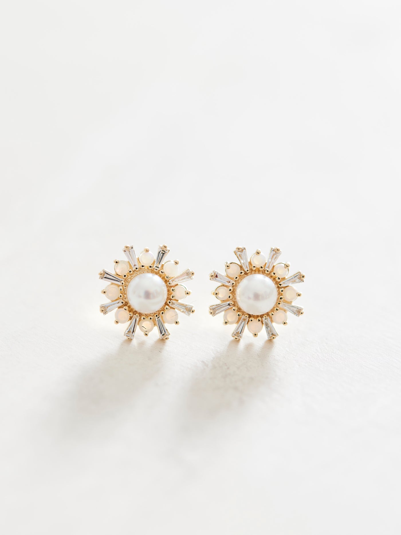 Diamonds and Opals and Pearls, Oh My! 14k Yellow Gold with White Akoya Pearls, Natural Opals and 1/6 CTW Natural Diamond Earrings. 