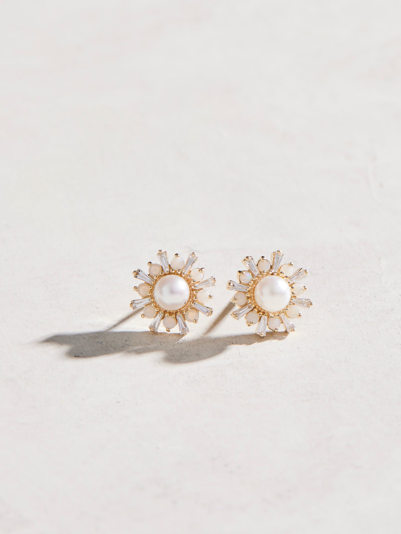 Diamonds and Opals and Pearls, Oh My! 14k Yellow Gold with White Akoya Pearls, Natural Opals and 1/6 CTW Natural Diamond Earrings. 